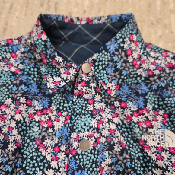 The North Face Reversible Barn Chore Coat Lightweight Floral Blue Windowpane L - Picture 3 of 9